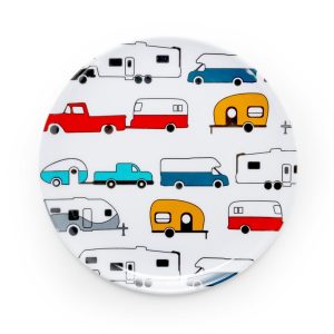 plate is white with a multi-color RV